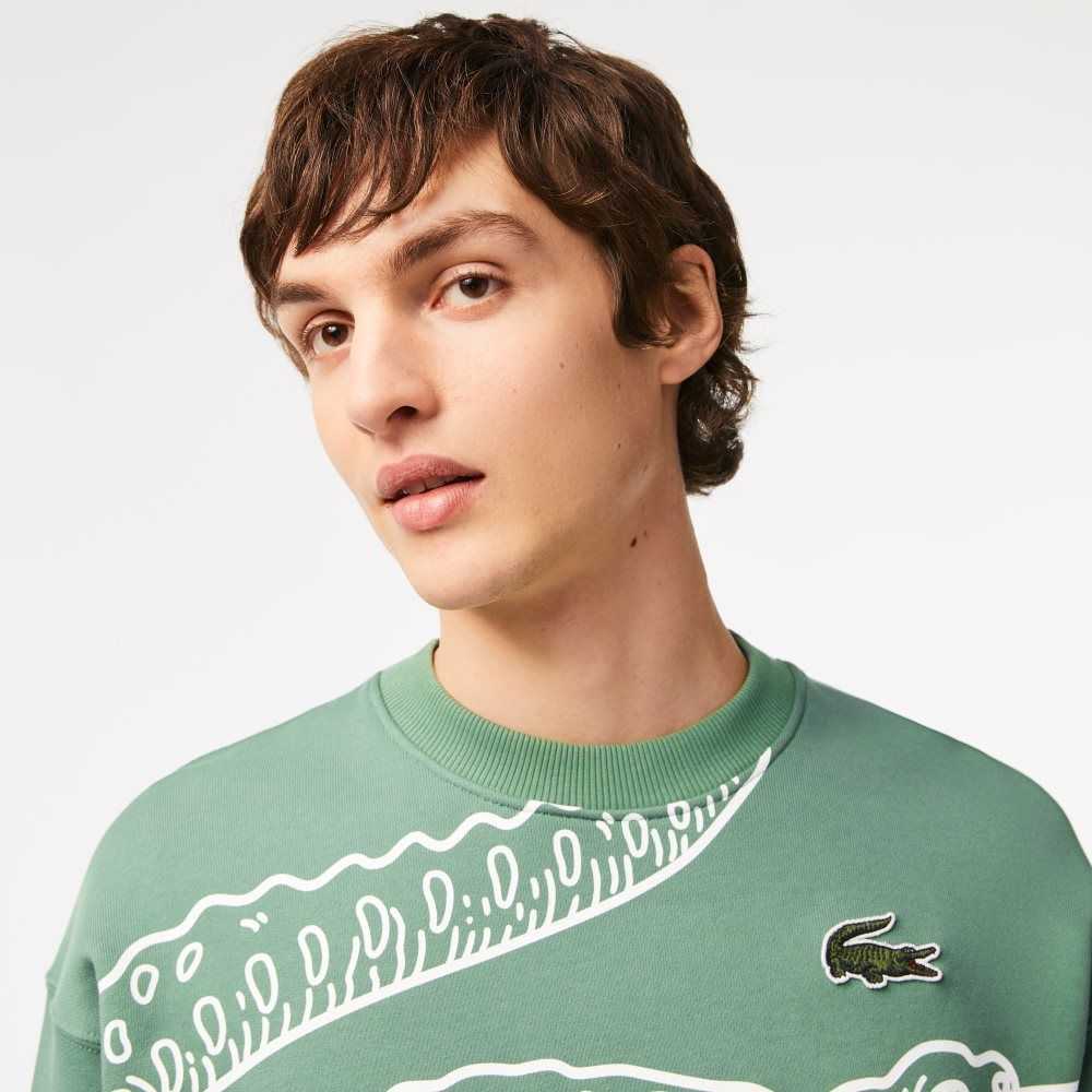 Lacoste Crew Neck Loose Fit Croc Print Khaki Grønn | 0761-TFSQW