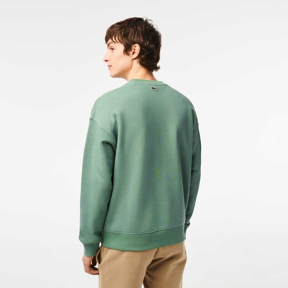 Lacoste Crew Neck Loose Fit Croc Print Khaki Grønn | 0761-TFSQW