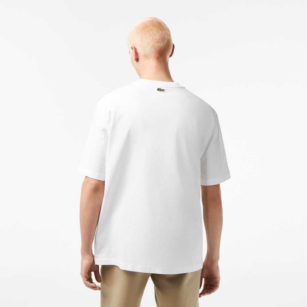 Lacoste Crew Neck Loose Fit Crocodile Print Hvite | 0281-GXRYE