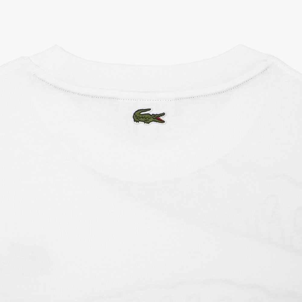 Lacoste Crew Neck Loose Fit Crocodile Print Hvite | 0281-GXRYE