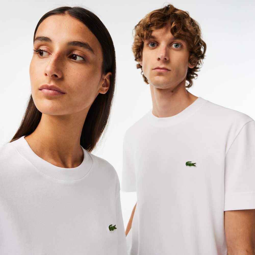 Lacoste Crew Neck Organic Bomull Hvite | 3417-JCMSY