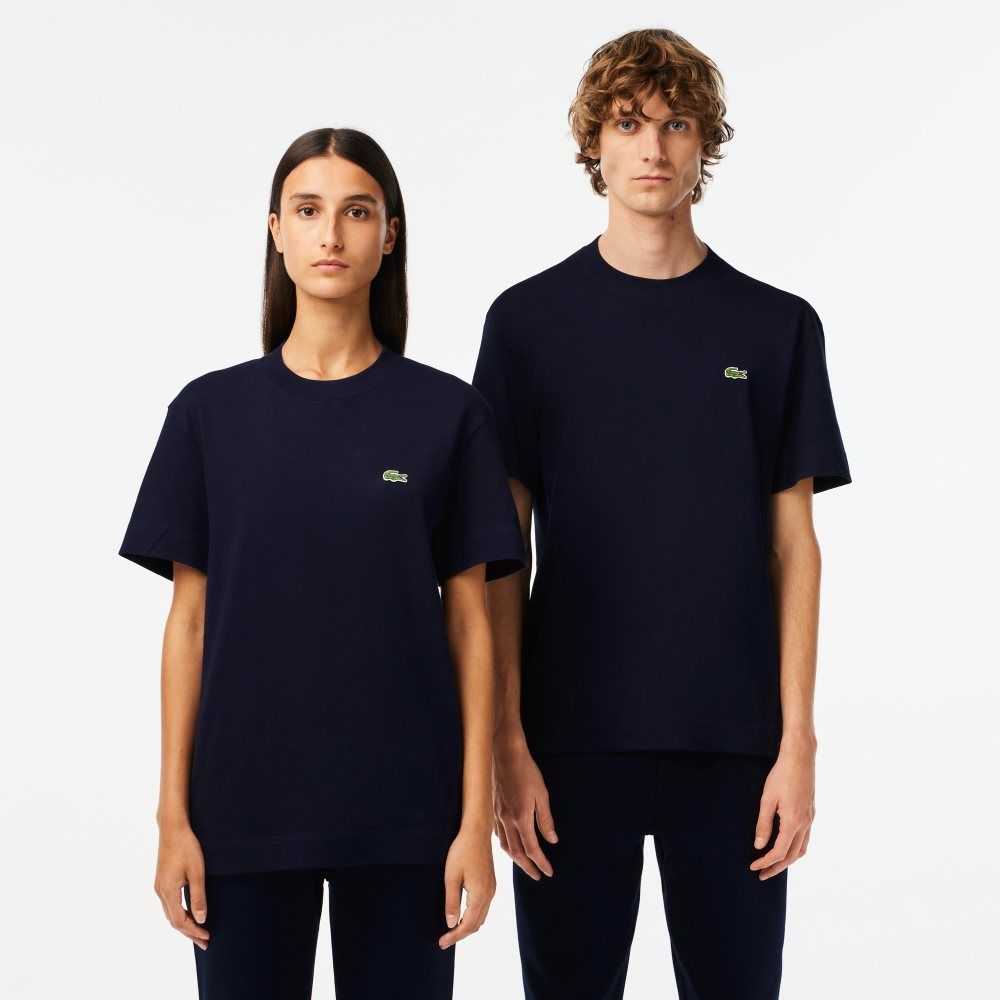 Lacoste Crew Neck Organic Bomull Marineblå Blå | 9624-QWCGZ