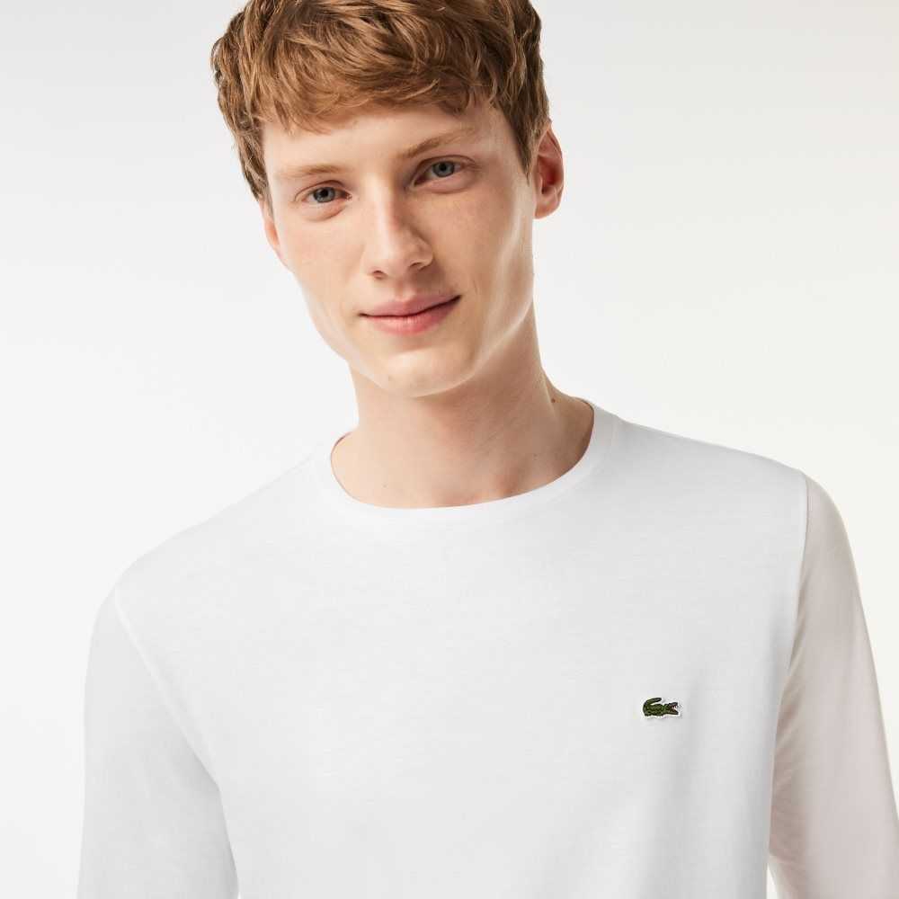 Lacoste Crew Neck Pima Bomull Jersey Hvite | 1056-CFKDO