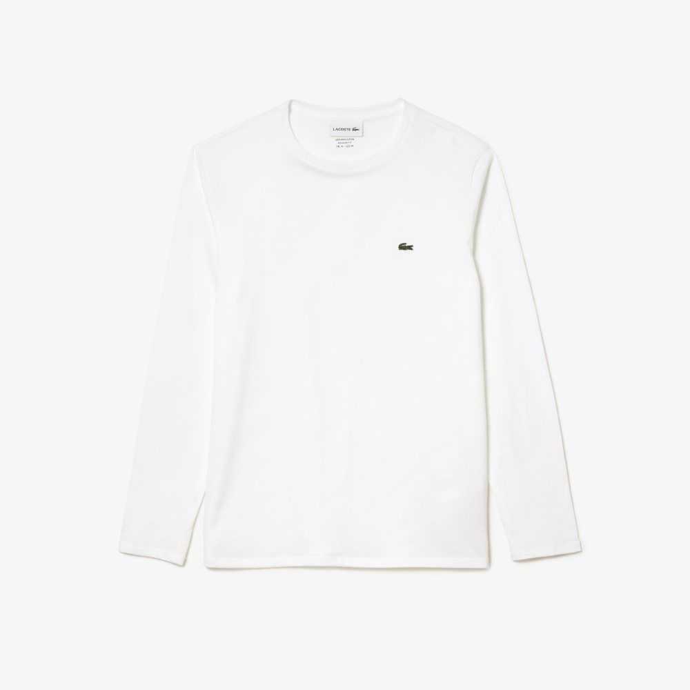 Lacoste Crew Neck Pima Bomull Jersey Hvite | 1056-CFKDO