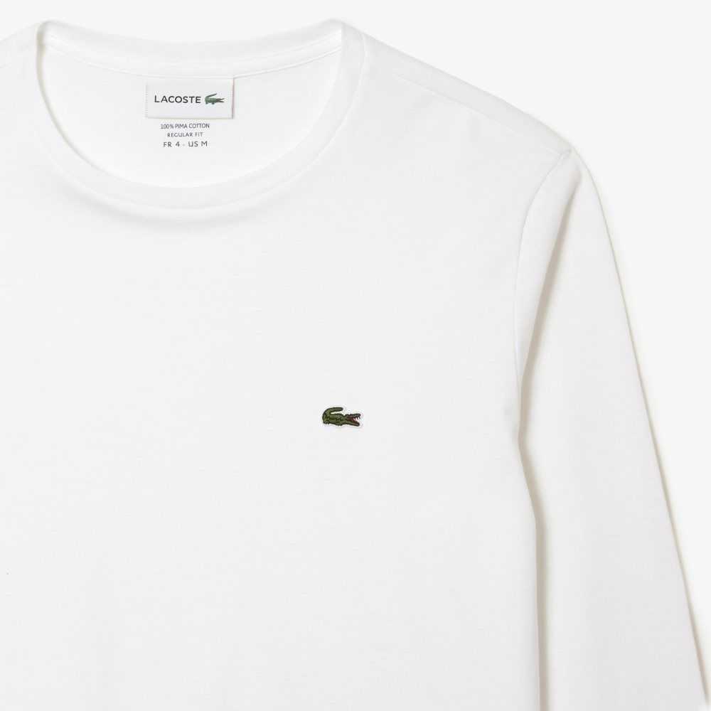 Lacoste Crew Neck Pima Bomull Jersey Hvite | 1056-CFKDO