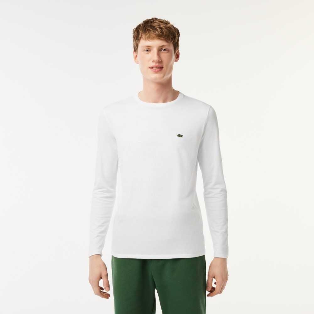 Lacoste Crew Neck Pima Bomull Jersey Hvite | 1056-CFKDO