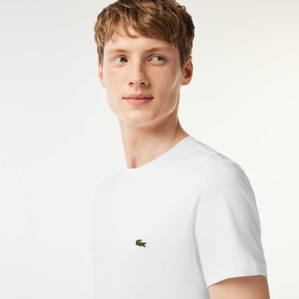 Lacoste Crew Neck Pima Bomull Jersey Hvite | 7035-BXRSO