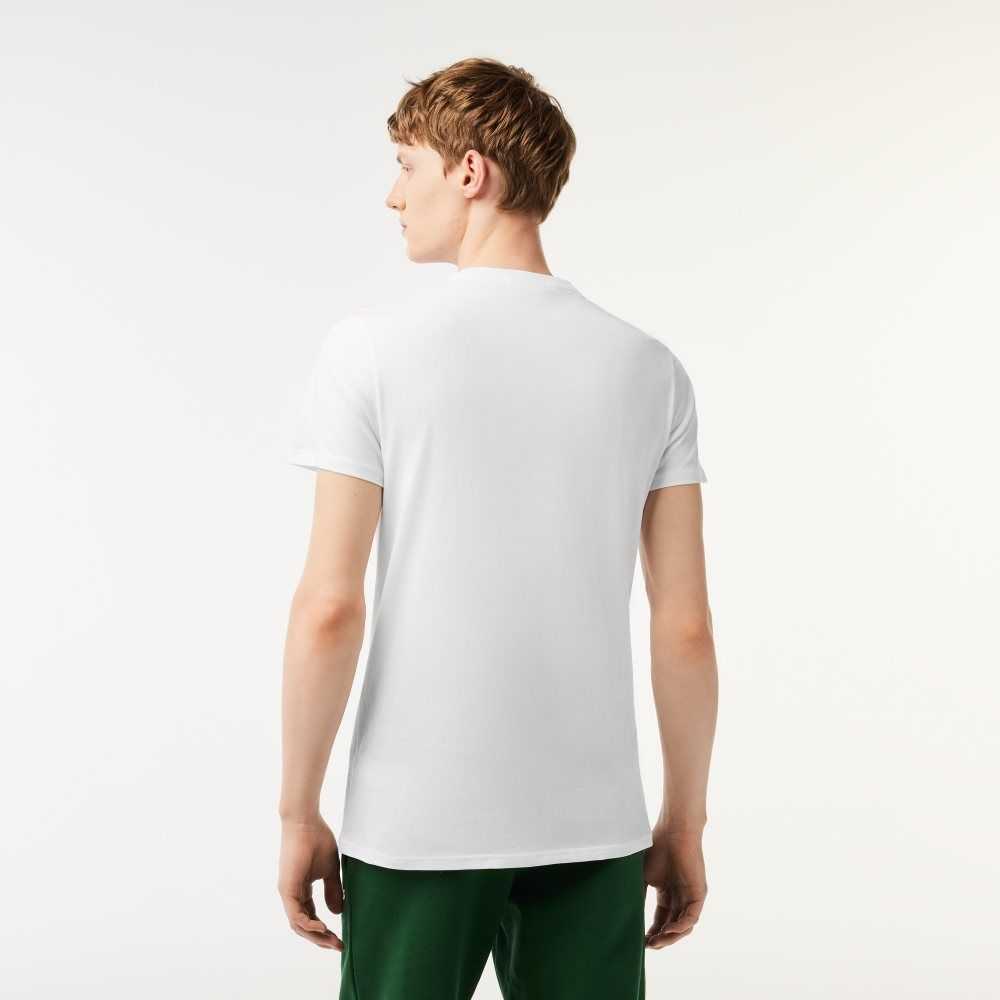 Lacoste Crew Neck Pima Bomull Jersey Hvite | 7035-BXRSO