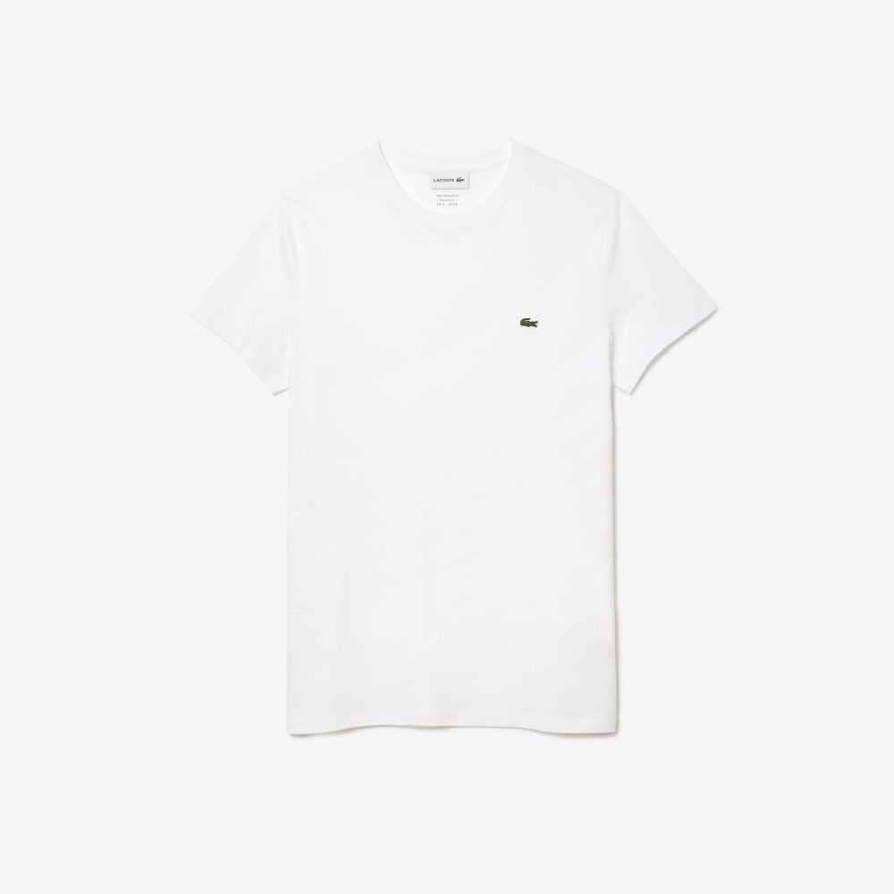 Lacoste Crew Neck Pima Bomull Jersey Hvite | 7035-BXRSO