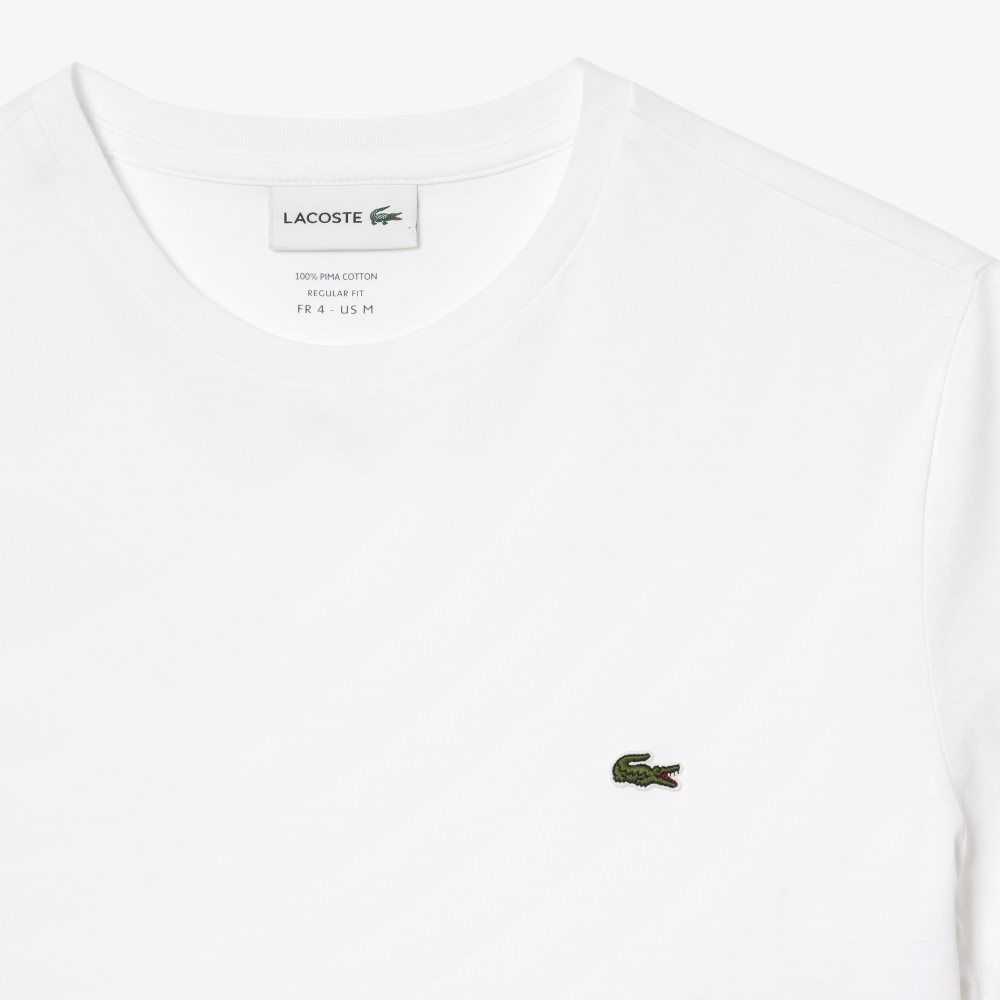 Lacoste Crew Neck Pima Bomull Jersey Hvite | 7035-BXRSO