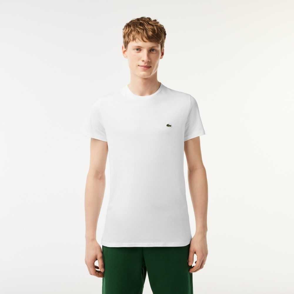 Lacoste Crew Neck Pima Bomull Jersey Hvite | 7035-BXRSO