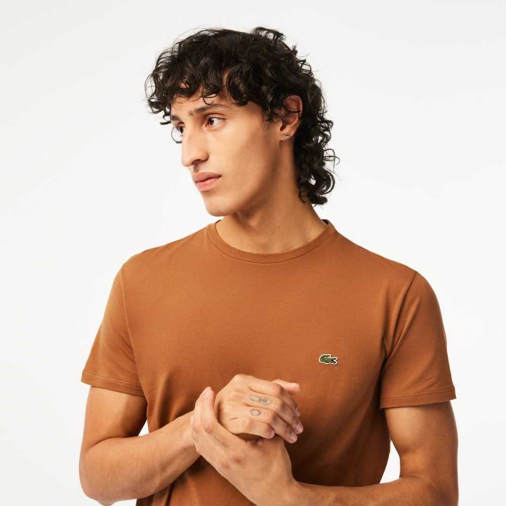 Lacoste Crew Neck Pima Bomull Jersey Lyse Brune | 6873-RHPZQ