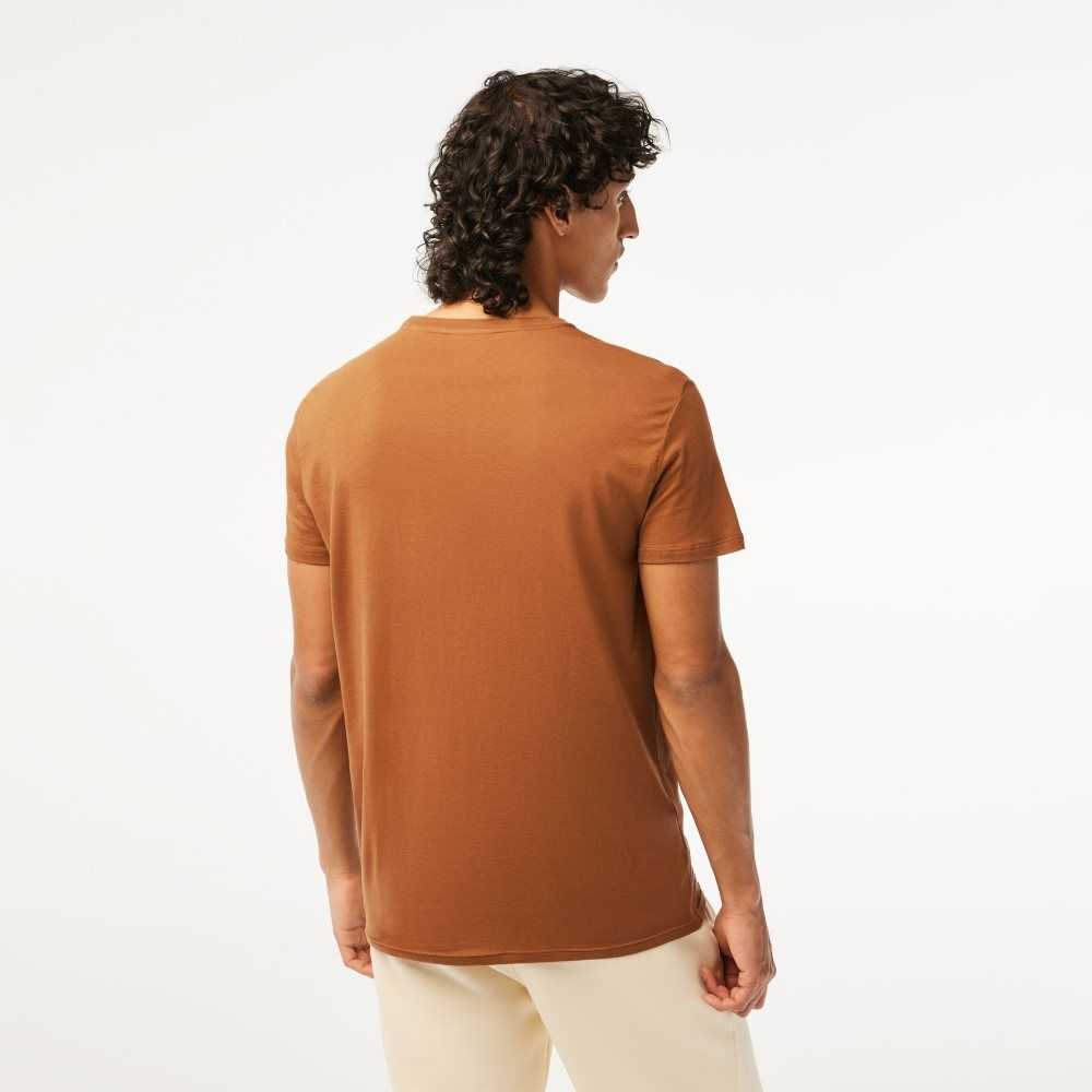 Lacoste Crew Neck Pima Bomull Jersey Lyse Brune | 6873-RHPZQ