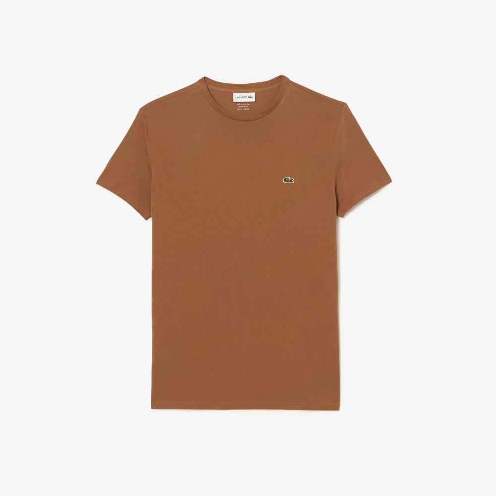 Lacoste Crew Neck Pima Bomull Jersey Lyse Brune | 6873-RHPZQ