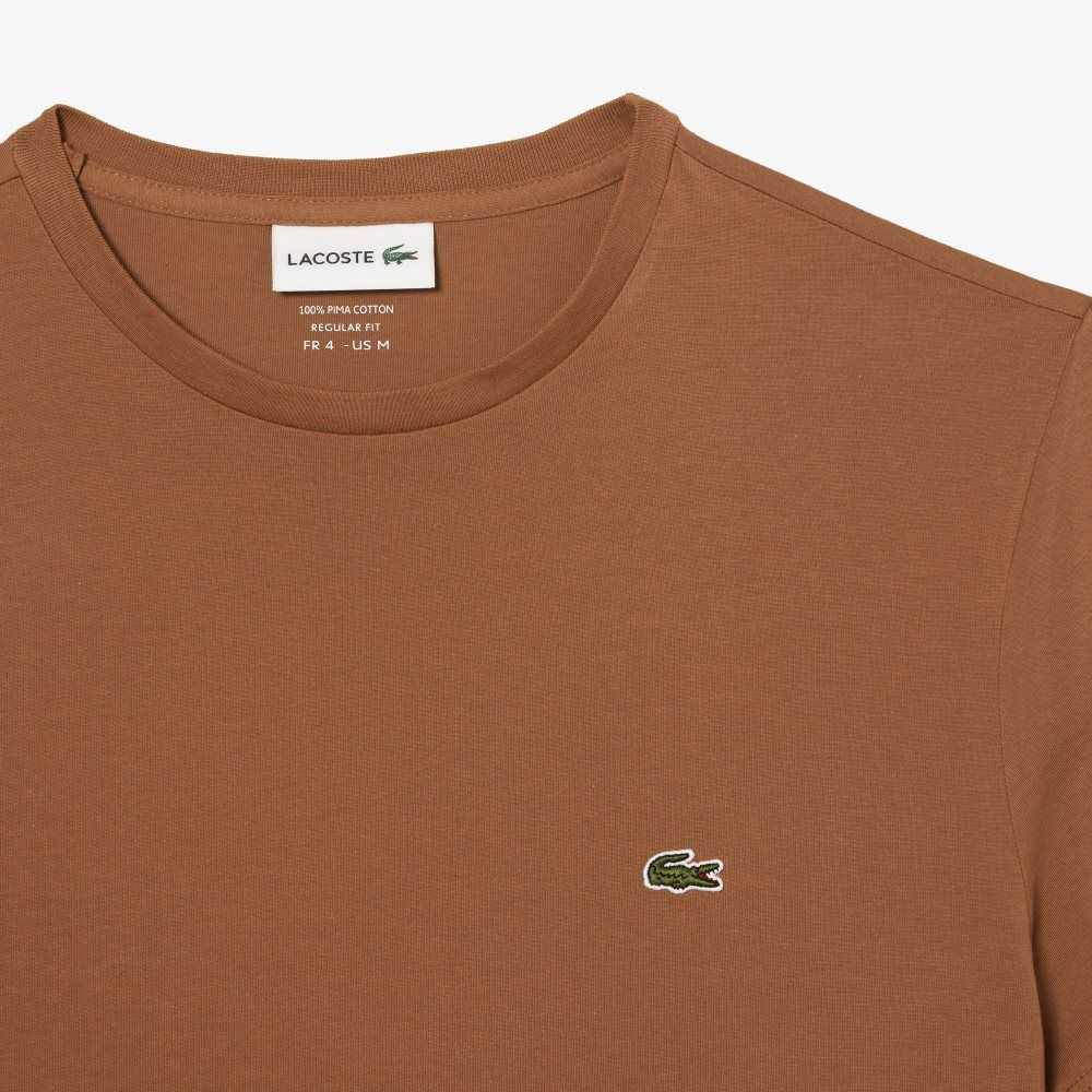 Lacoste Crew Neck Pima Bomull Jersey Lyse Brune | 6873-RHPZQ