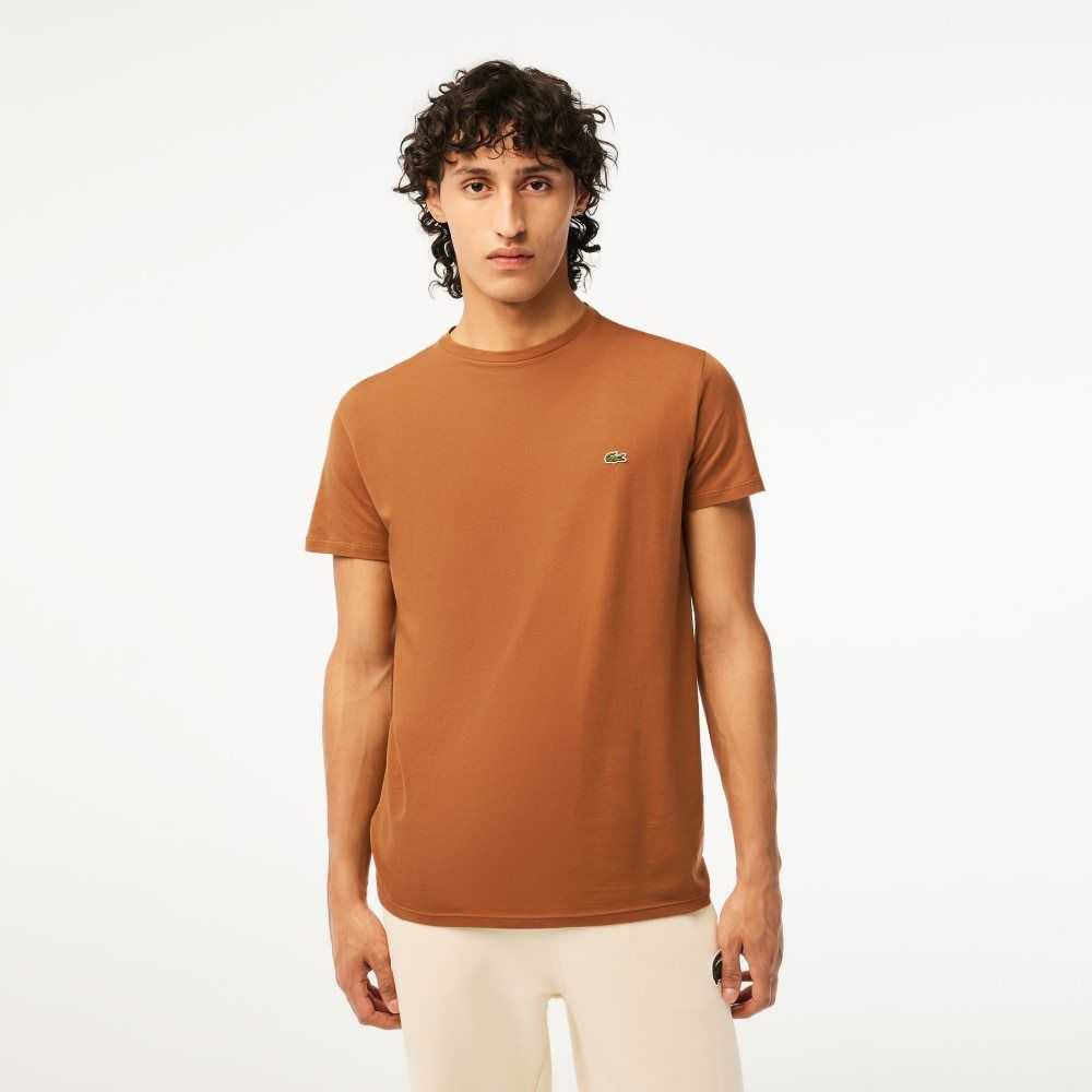 Lacoste Crew Neck Pima Bomull Jersey Lyse Brune | 6873-RHPZQ