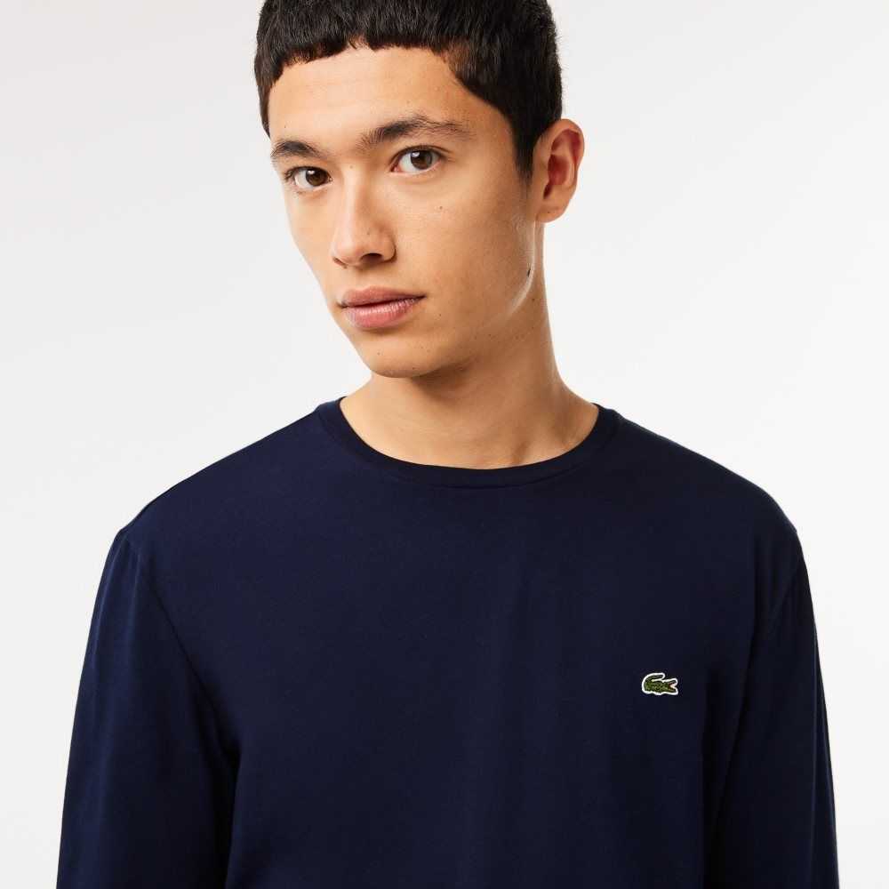 Lacoste Crew Neck Pima Bomull Jersey Marineblå Blå | 0873-TUKMH