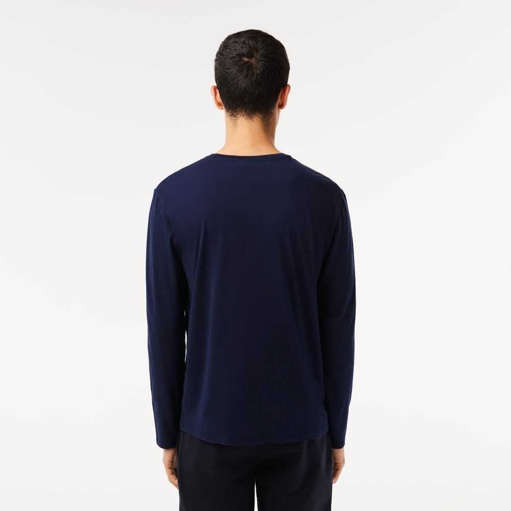 Lacoste Crew Neck Pima Bomull Jersey Marineblå Blå | 0873-TUKMH