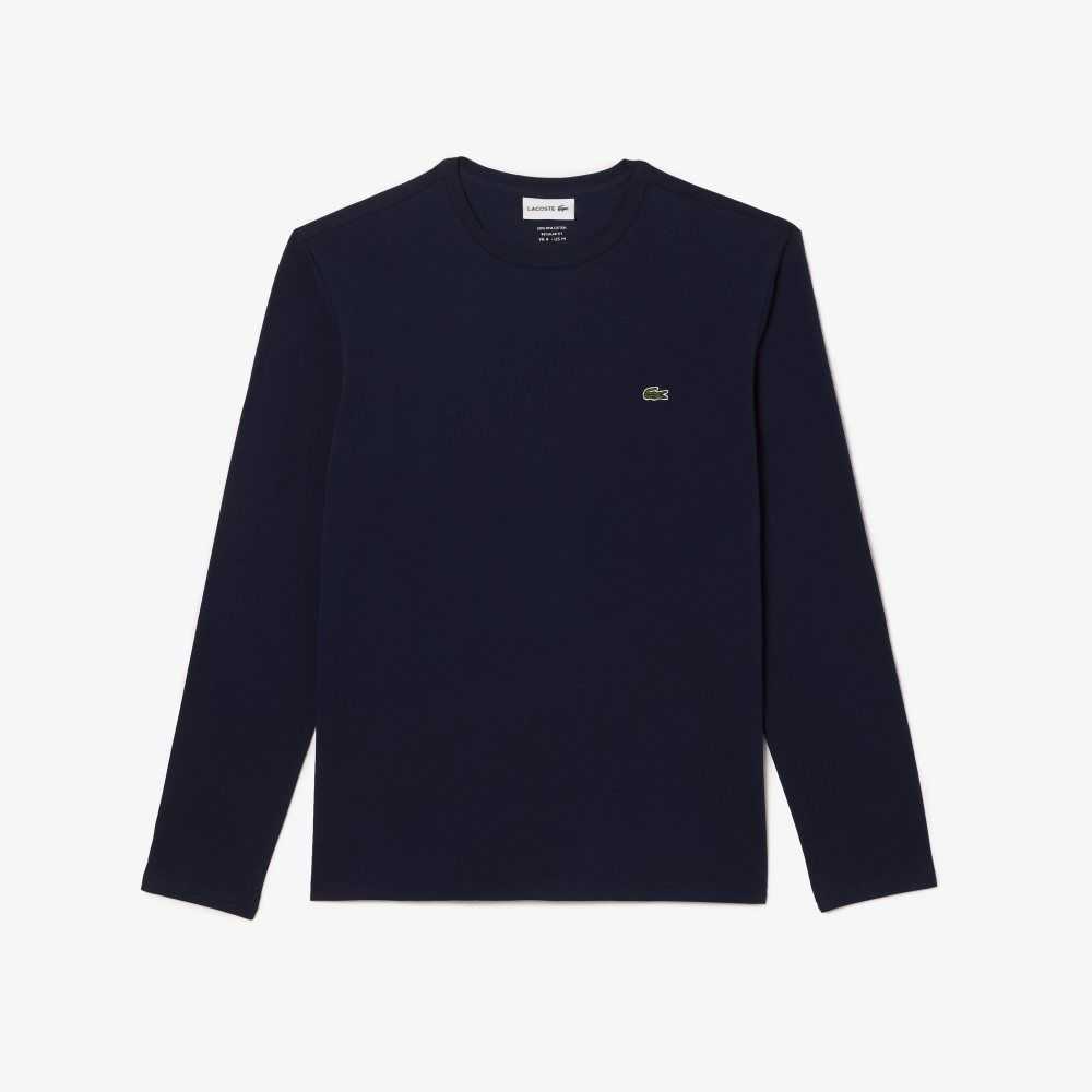 Lacoste Crew Neck Pima Bomull Jersey Marineblå Blå | 0873-TUKMH