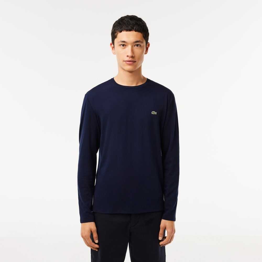 Lacoste Crew Neck Pima Bomull Jersey Marineblå Blå | 0873-TUKMH