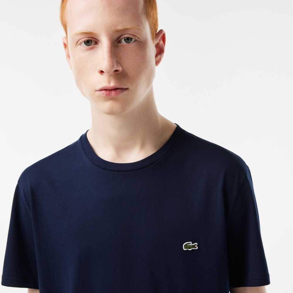 Lacoste Crew Neck Pima Bomull Jersey Marineblå Blå | 1694-ZSVMP