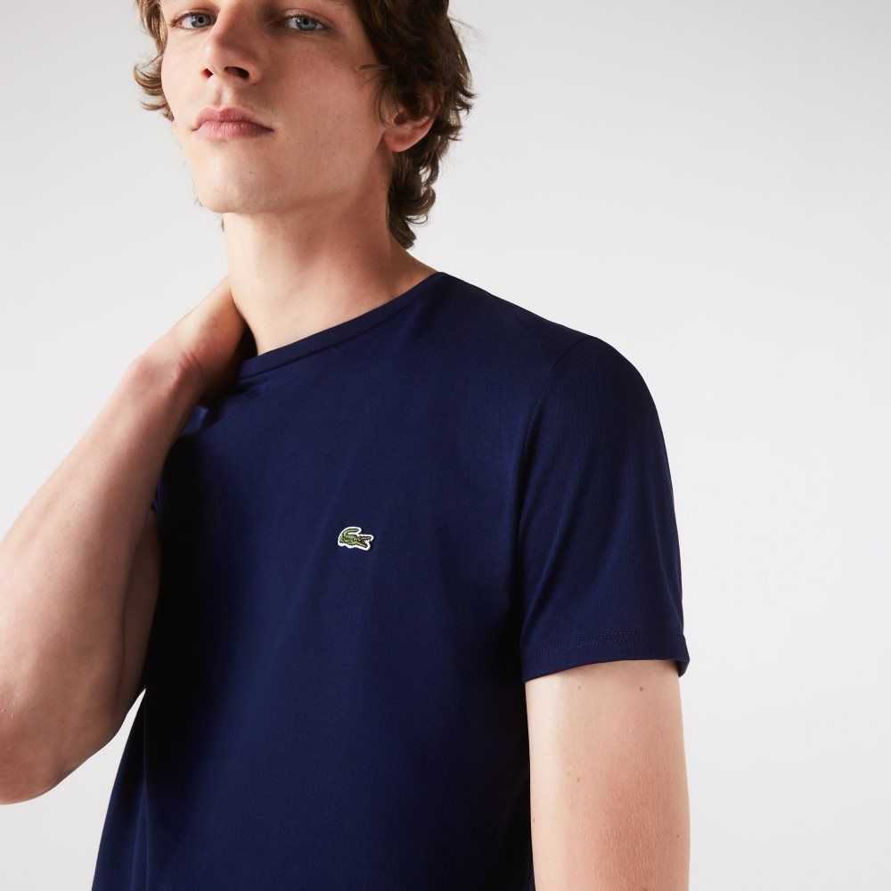 Lacoste Crew Neck Pima Bomull Jersey Marineblå Blå | 1694-ZSVMP