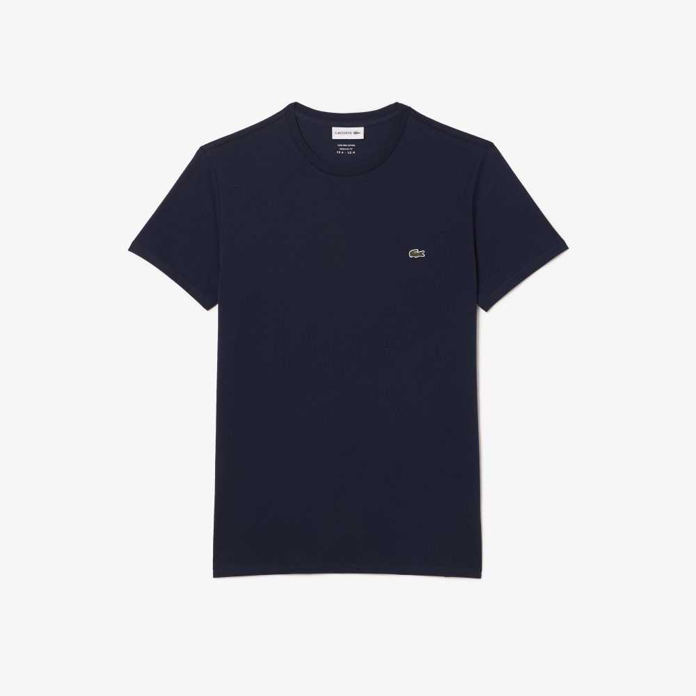 Lacoste Crew Neck Pima Bomull Jersey Marineblå Blå | 1694-ZSVMP