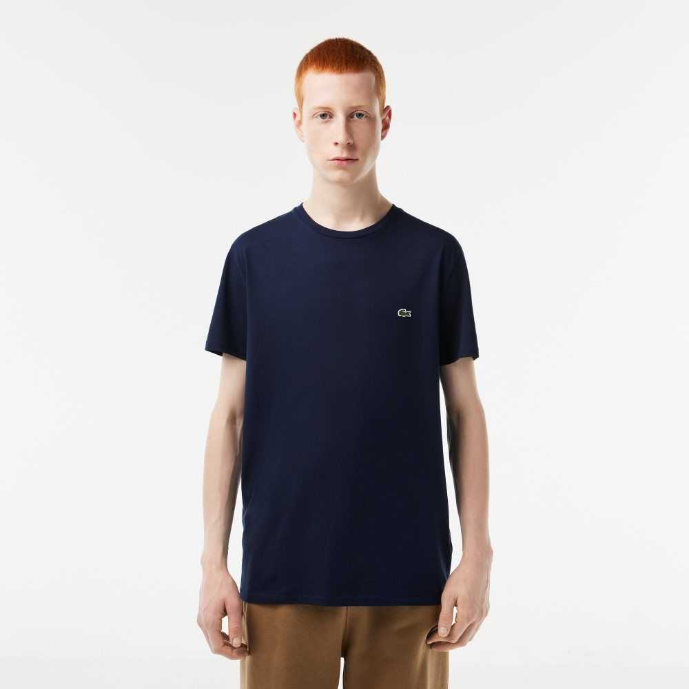 Lacoste Crew Neck Pima Bomull Jersey Marineblå Blå | 1694-ZSVMP