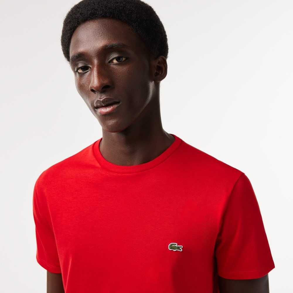 Lacoste Crew Neck Pima Bomull Jersey Rød | 9123-HFYCD