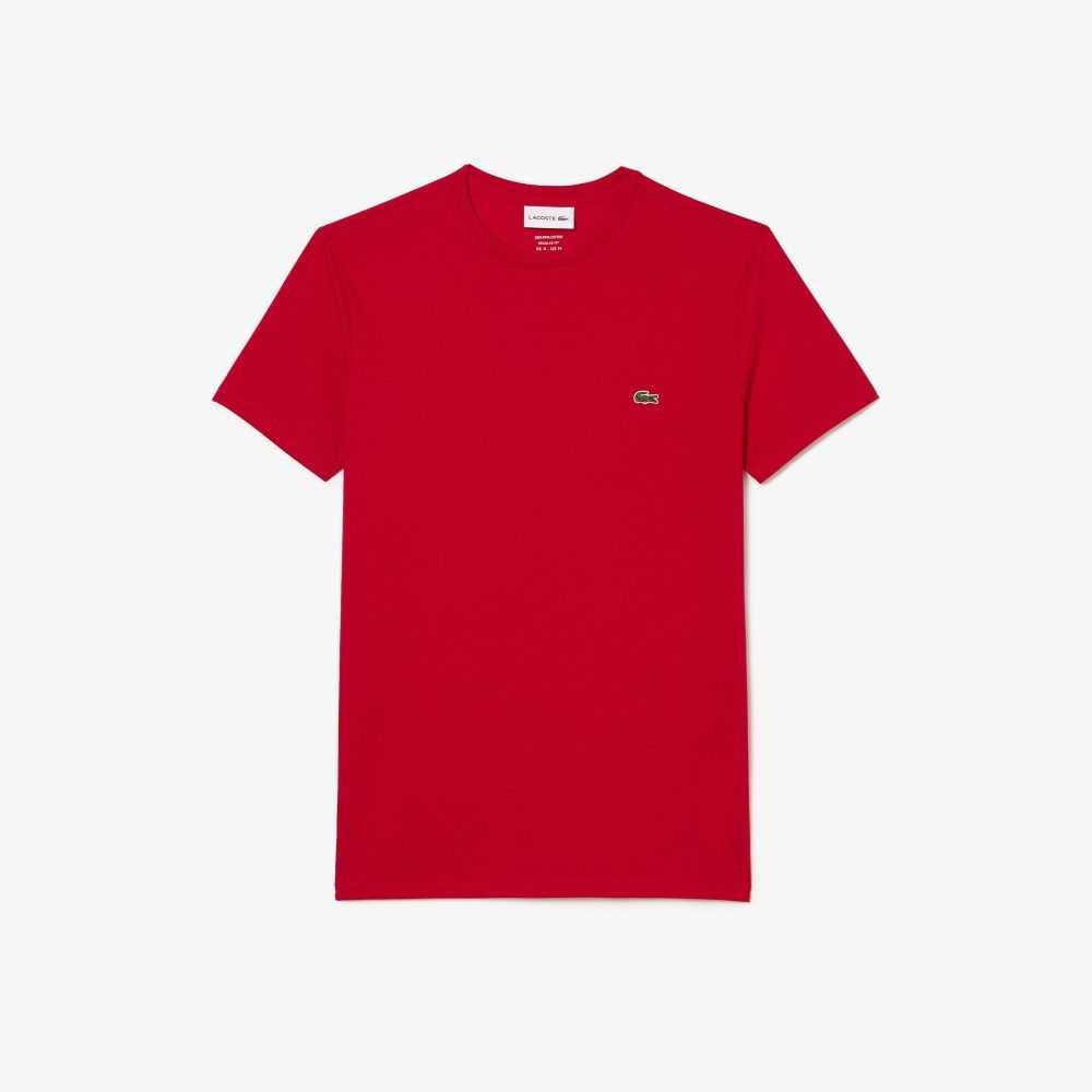 Lacoste Crew Neck Pima Bomull Jersey Rød | 9123-HFYCD