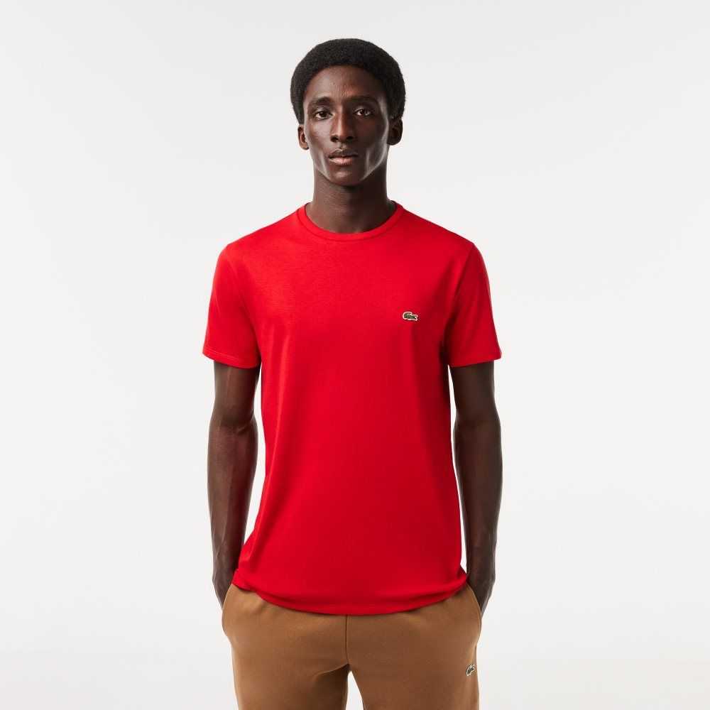 Lacoste Crew Neck Pima Bomull Jersey Rød | 9123-HFYCD