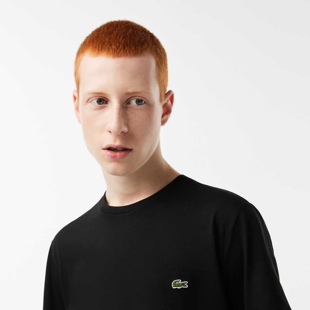 Lacoste Crew Neck Pima Bomull Jersey Svarte | 3271-ZWSID