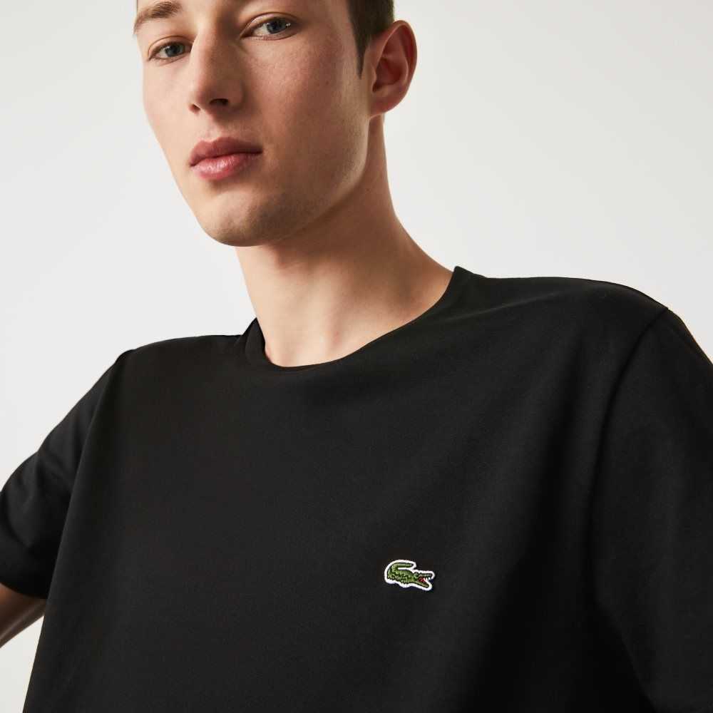 Lacoste Crew Neck Pima Bomull Jersey Svarte | 3271-ZWSID