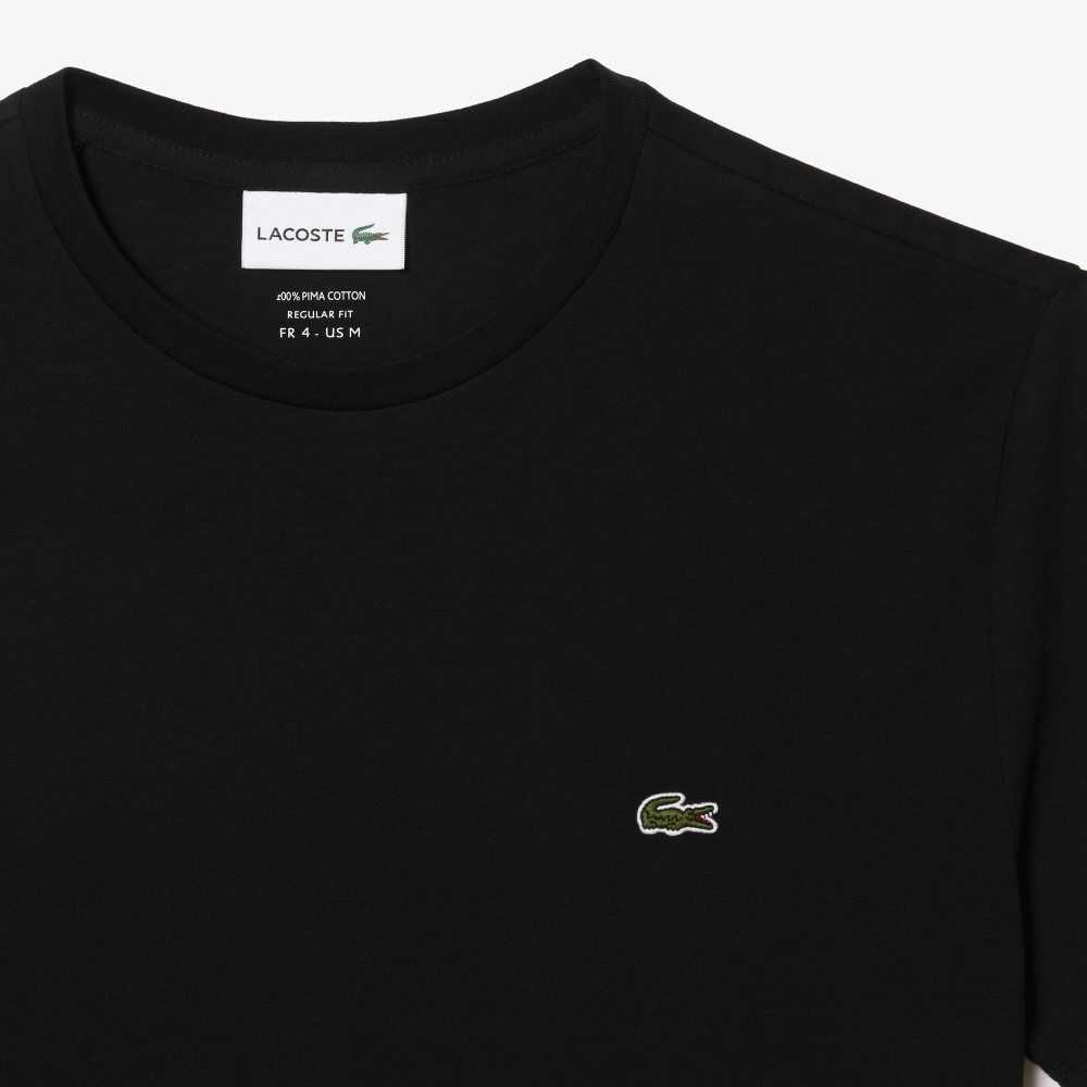 Lacoste Crew Neck Pima Bomull Jersey Svarte | 3271-ZWSID