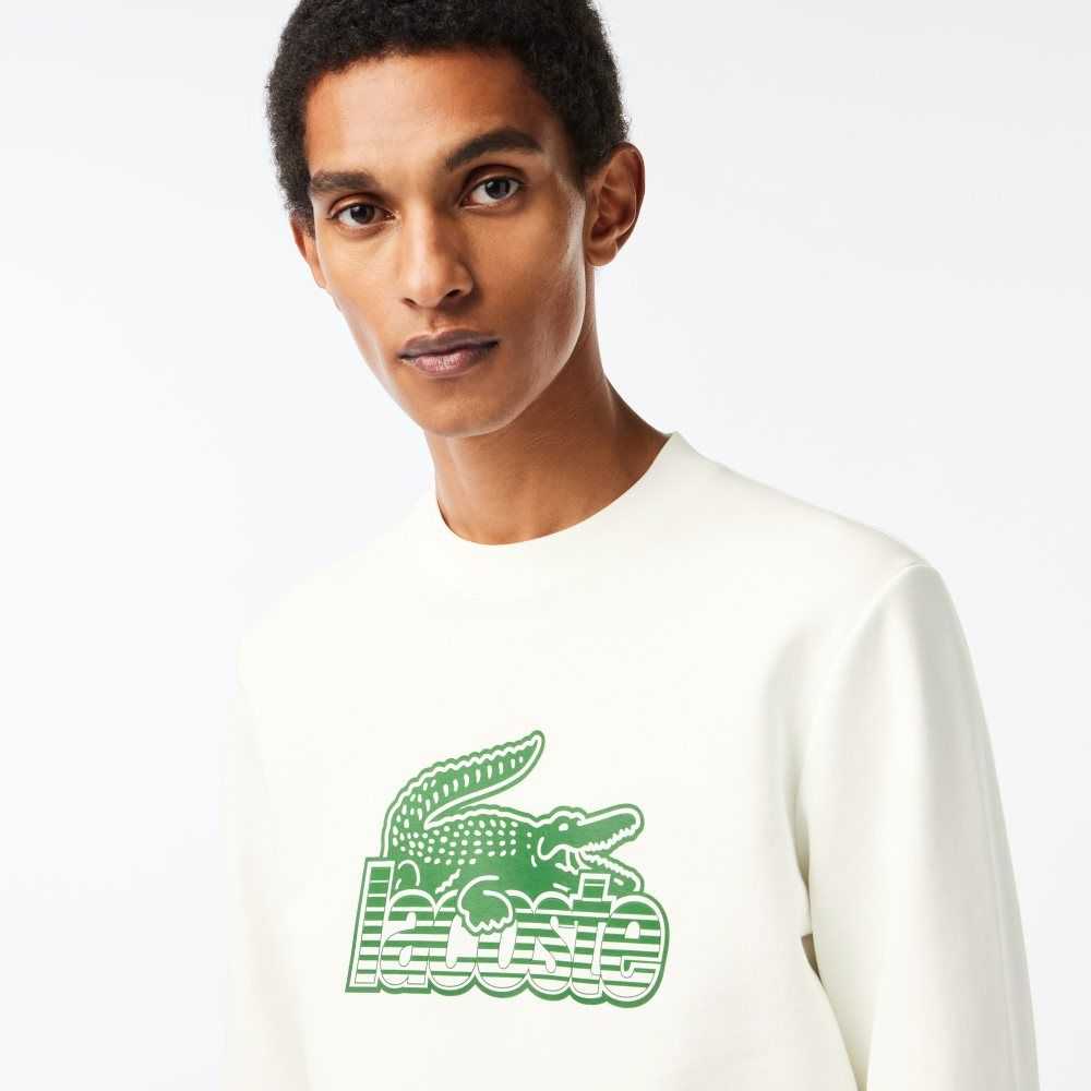 Lacoste Crew Neck Unbrushed Fleece Hvite | 3195-FVGTU