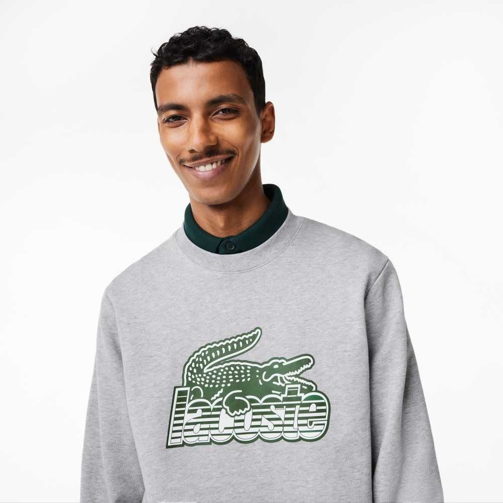 Lacoste Crew Neck Unbrushed Fleece Sweatshirt Grå | 6293-BMVQU