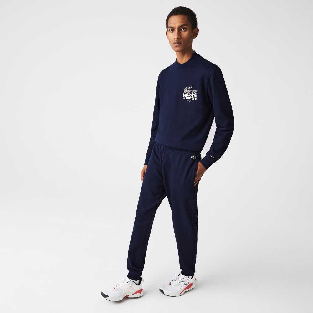 Lacoste Crocodile Branding Bomull Fleece Jogging Marineblå Blå | 4813-ABDNZ