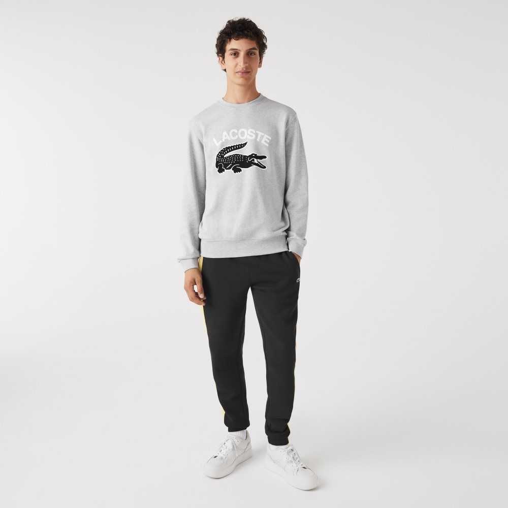 Lacoste Crocodile Print Crew Neck Grå | 4137-EYXRL