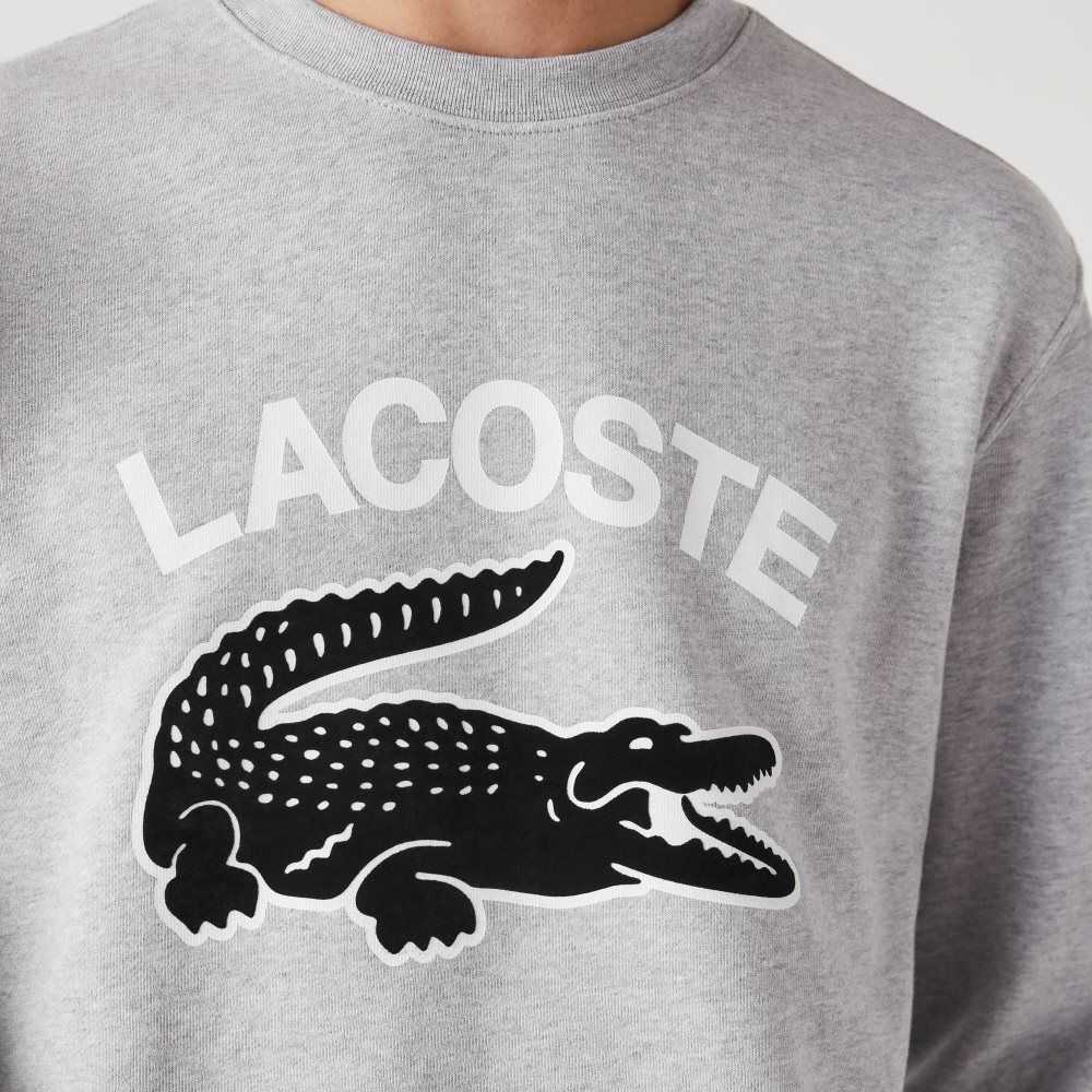 Lacoste Crocodile Print Crew Neck Grå | 4137-EYXRL