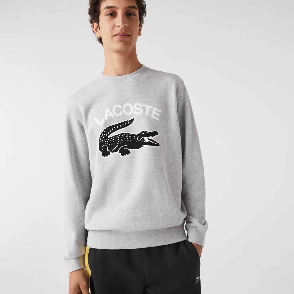 Lacoste Crocodile Print Crew Neck Grå | 4137-EYXRL