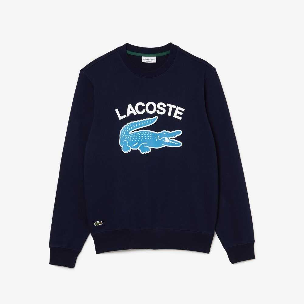 Lacoste Crocodile Print Crew Neck Marineblå Blå | 0581-RSILJ