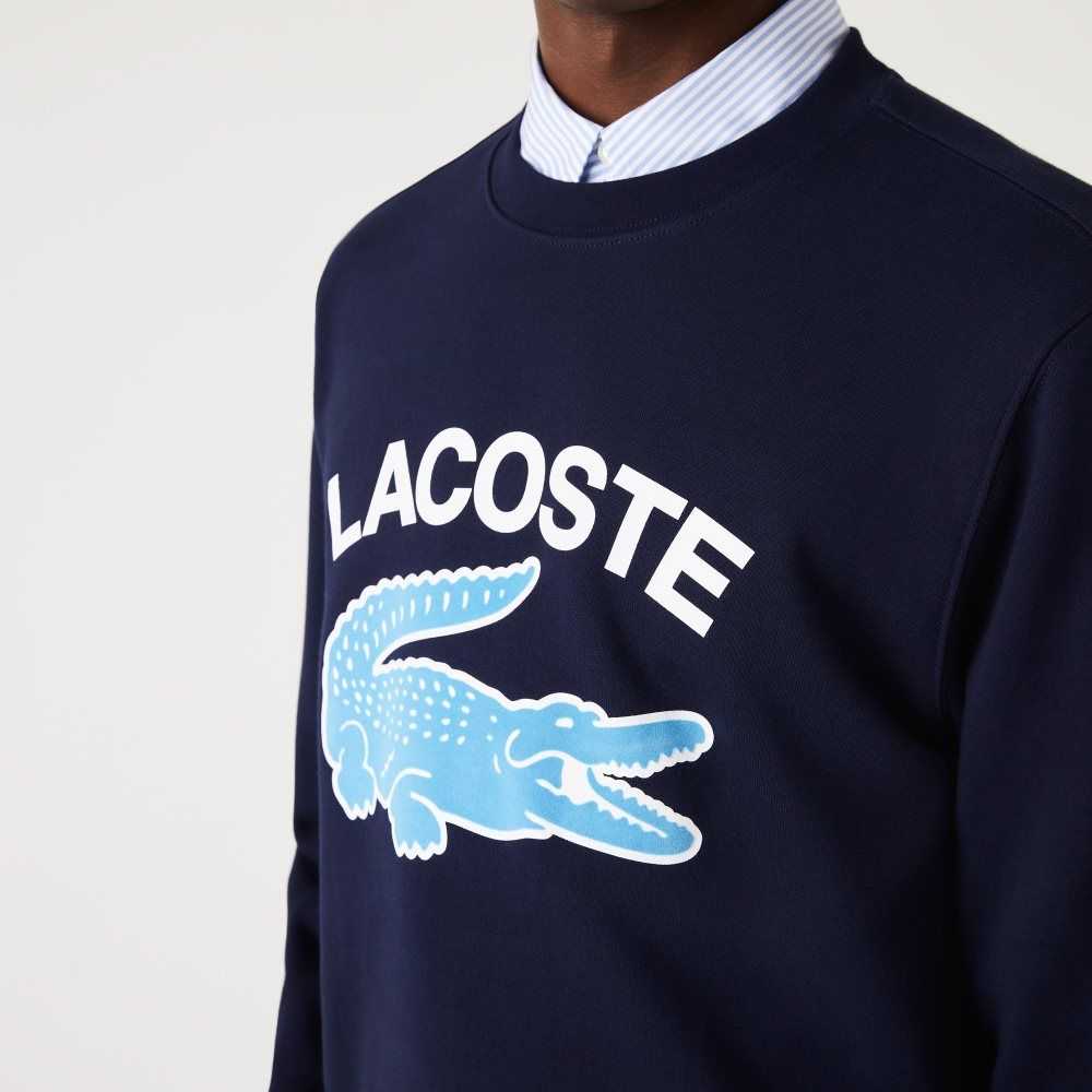 Lacoste Crocodile Print Crew Neck Marineblå Blå | 0581-RSILJ