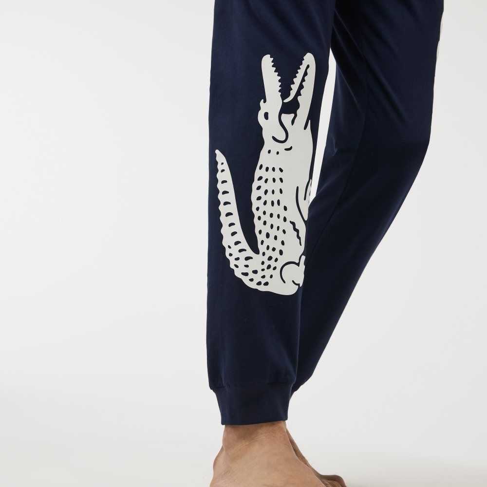 Lacoste Crocodile Print Stretch Bomull Pajama Pants Marineblå Blå Hvite | 4671-HLIVJ