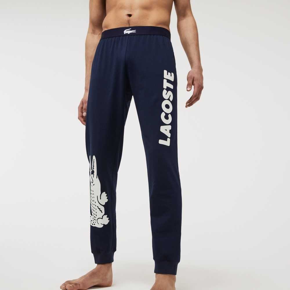 Lacoste Crocodile Print Stretch Bomull Pajama Pants Marineblå Blå Hvite | 4671-HLIVJ