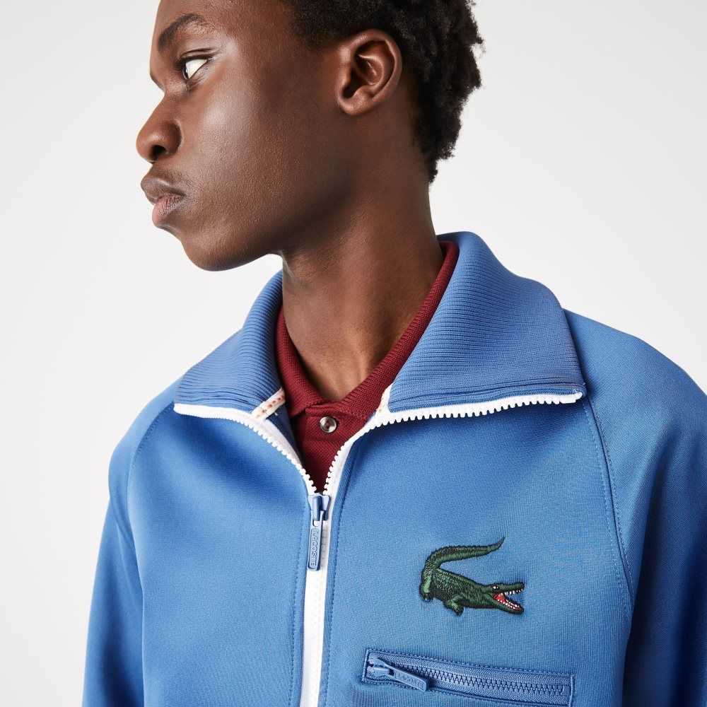 Lacoste Crocodile Stand-Up Collar Zippered Jacket Blå | 1279-LSDCG