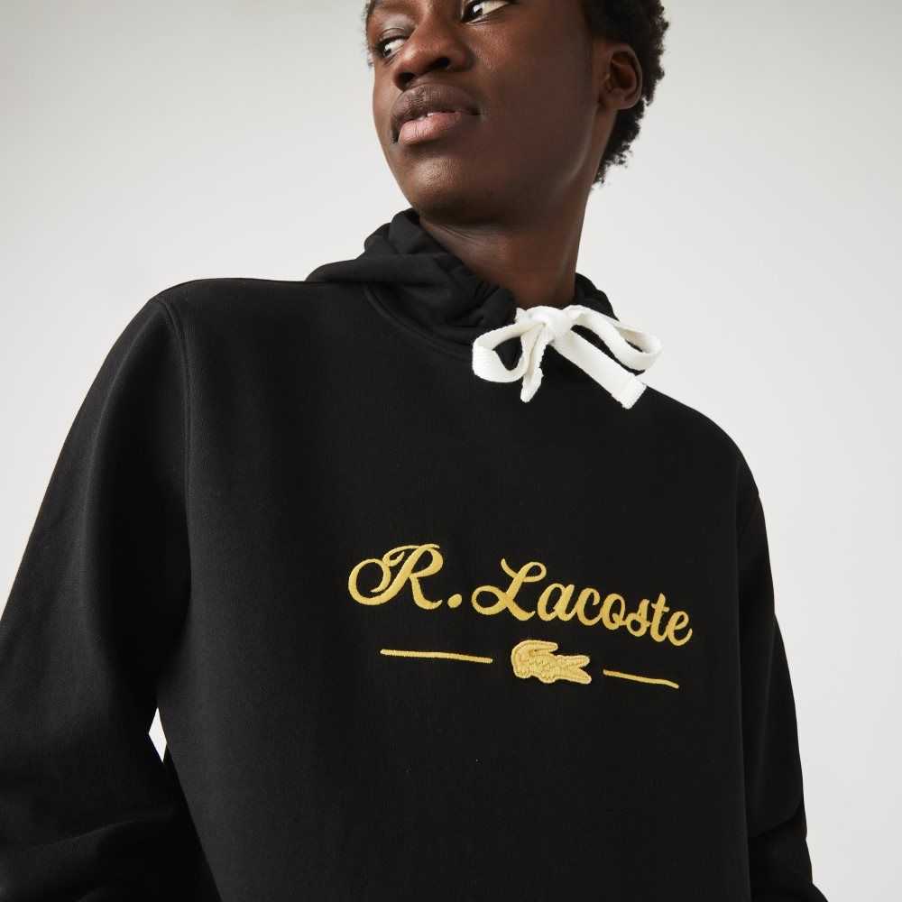 Lacoste Embroidered Lettering Hette Bomull Fleece Svarte | 8792-ONQMZ