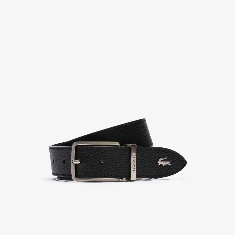 Lacoste Engraved Spenne Grained Lær Belt Svarte | 8327-YSRBE