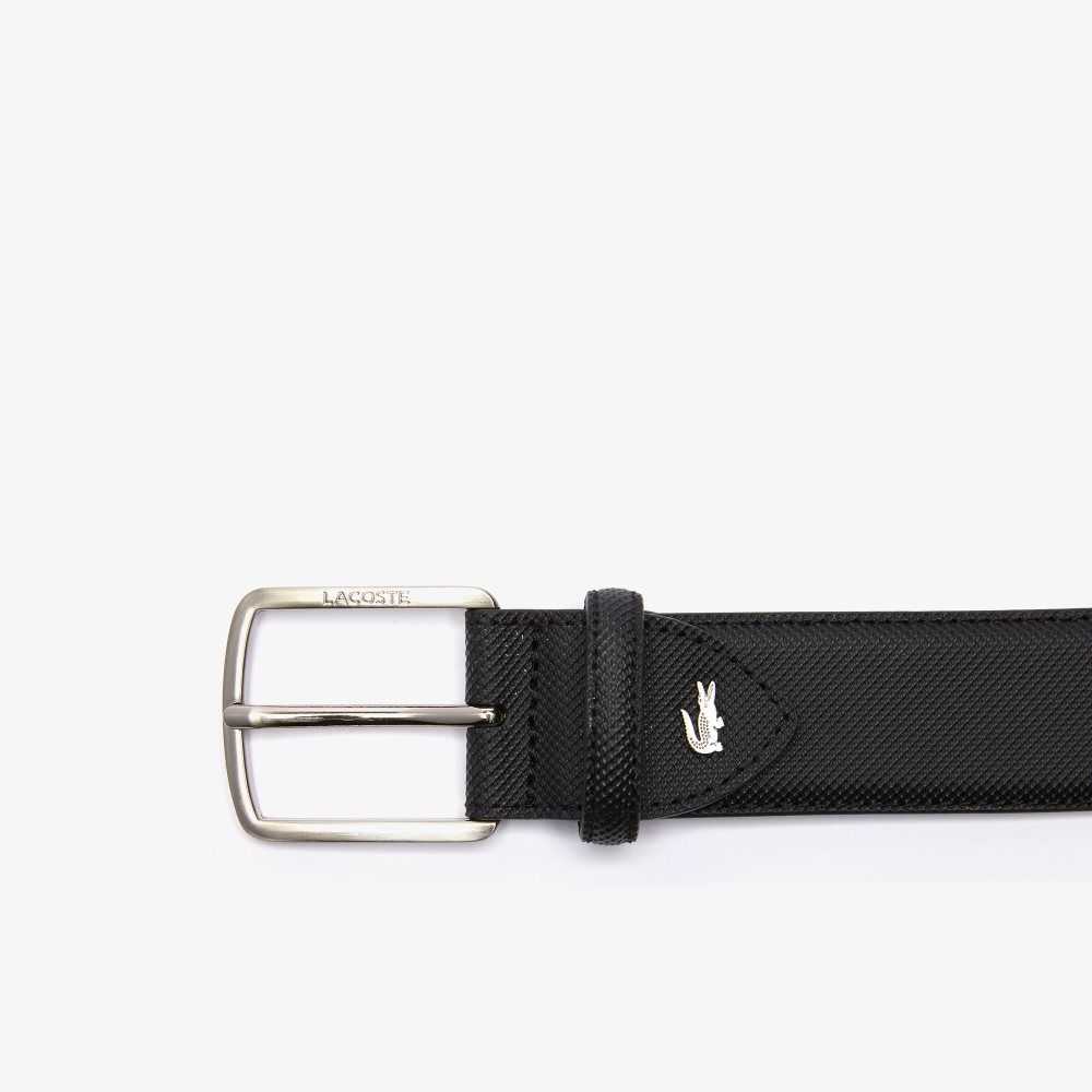 Lacoste Engraved Spenne Pique Canvas Belt Svarte | 3570-NGFUD