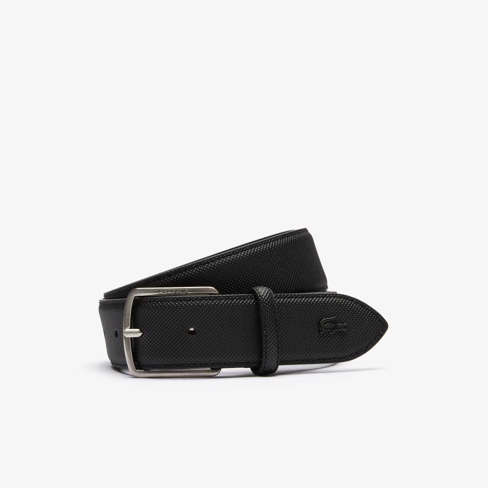 Lacoste Engraved Spenne Pique Canvas Belt Svarte | 3570-NGFUD