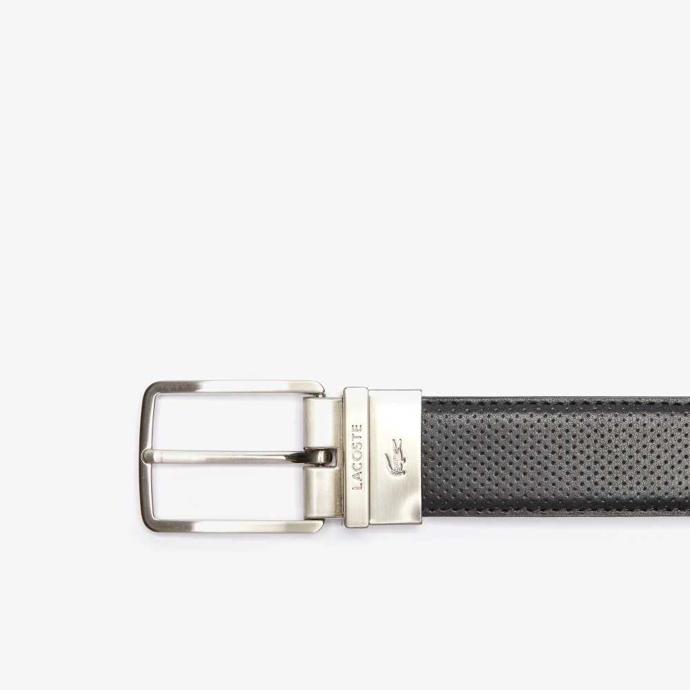 Lacoste Engraved Spenne Reversible Pique Lær Belt Svarte | 2519-ROXKL